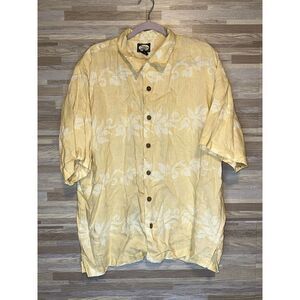 Tommy Bahama Button-Up Shirt Men's Large Yellow 100% Linen Short Sleeve #283